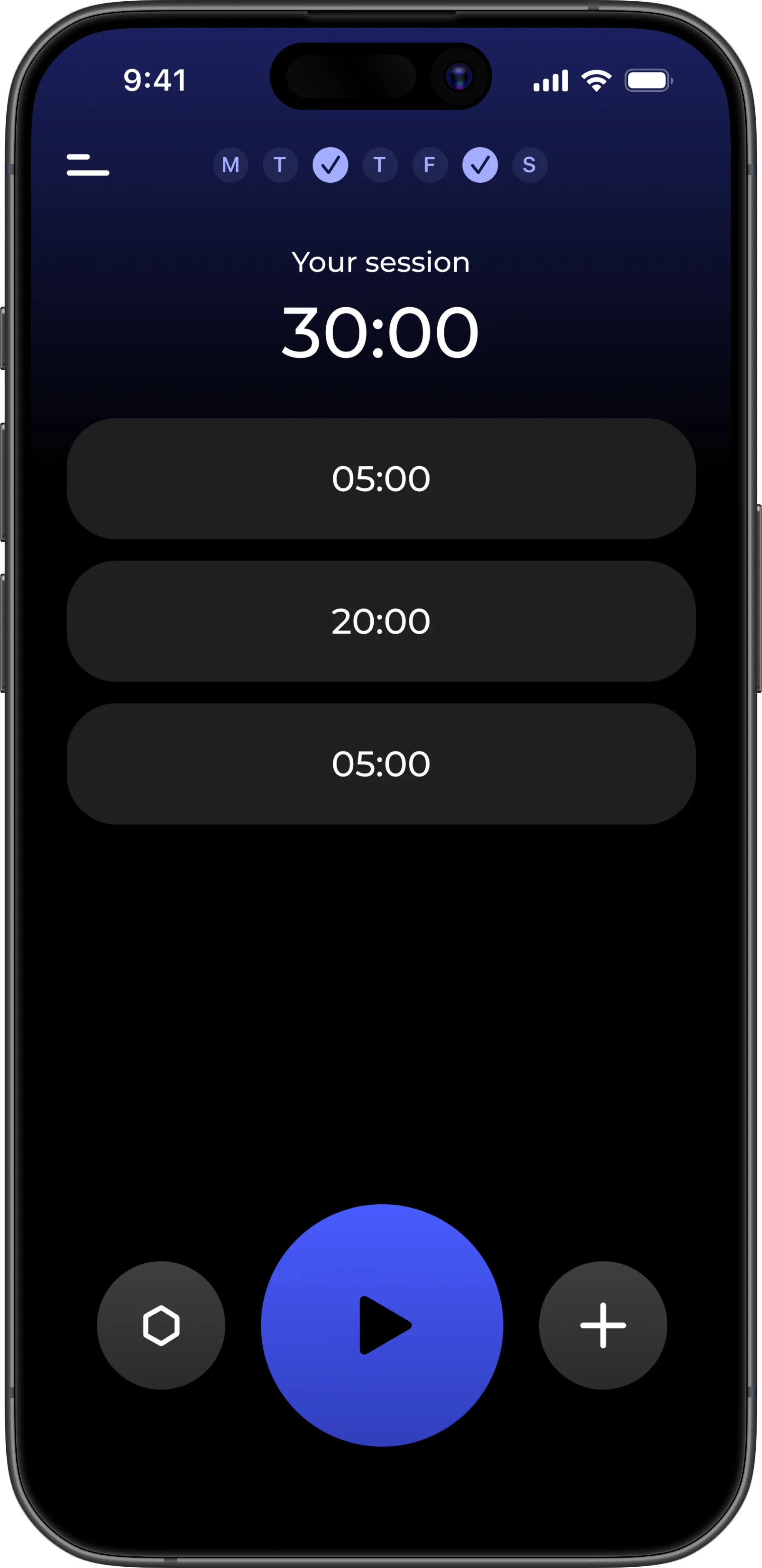 Yoga timer app iPhone — multiple stacked timers for a meditation session