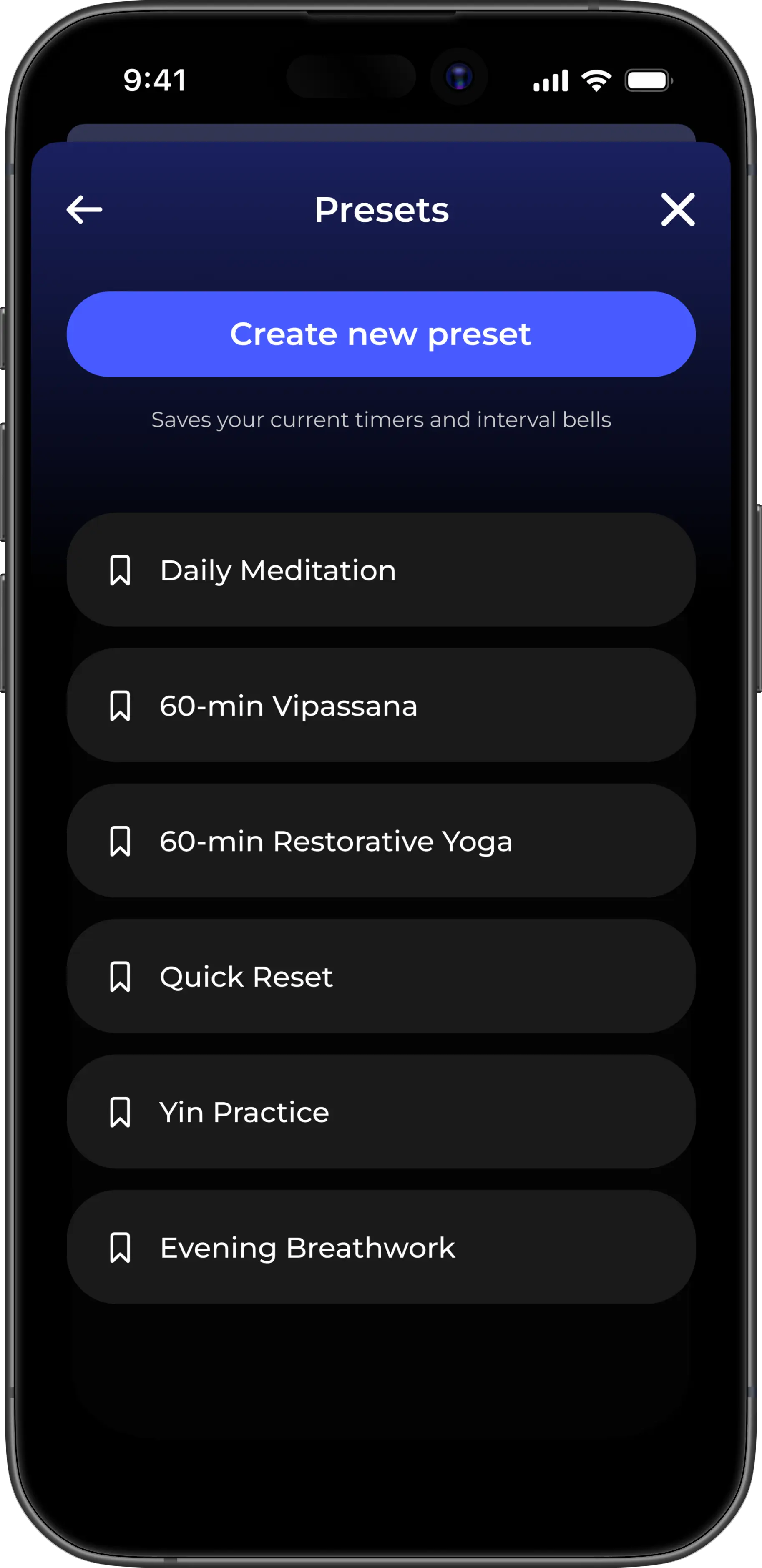 Meditation timer app preset sessions — yoga timer iPhone
